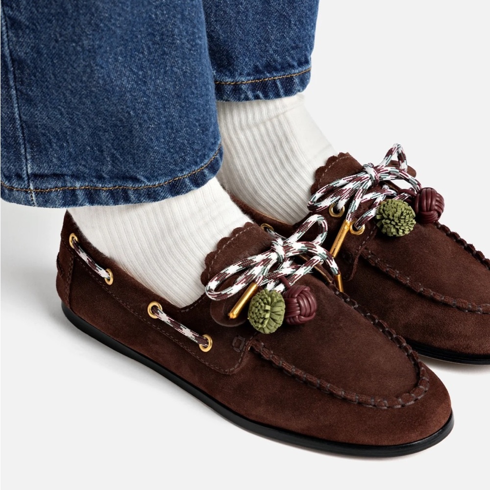 Larroude Cyprus Boat Shoe in Brown Suede 7